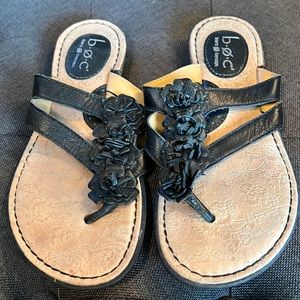 Born Concept Black Leather Flower Sandals - Size 7
